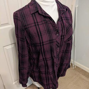 Time and Tru Purple/Black Sparkle Plaid Button Up